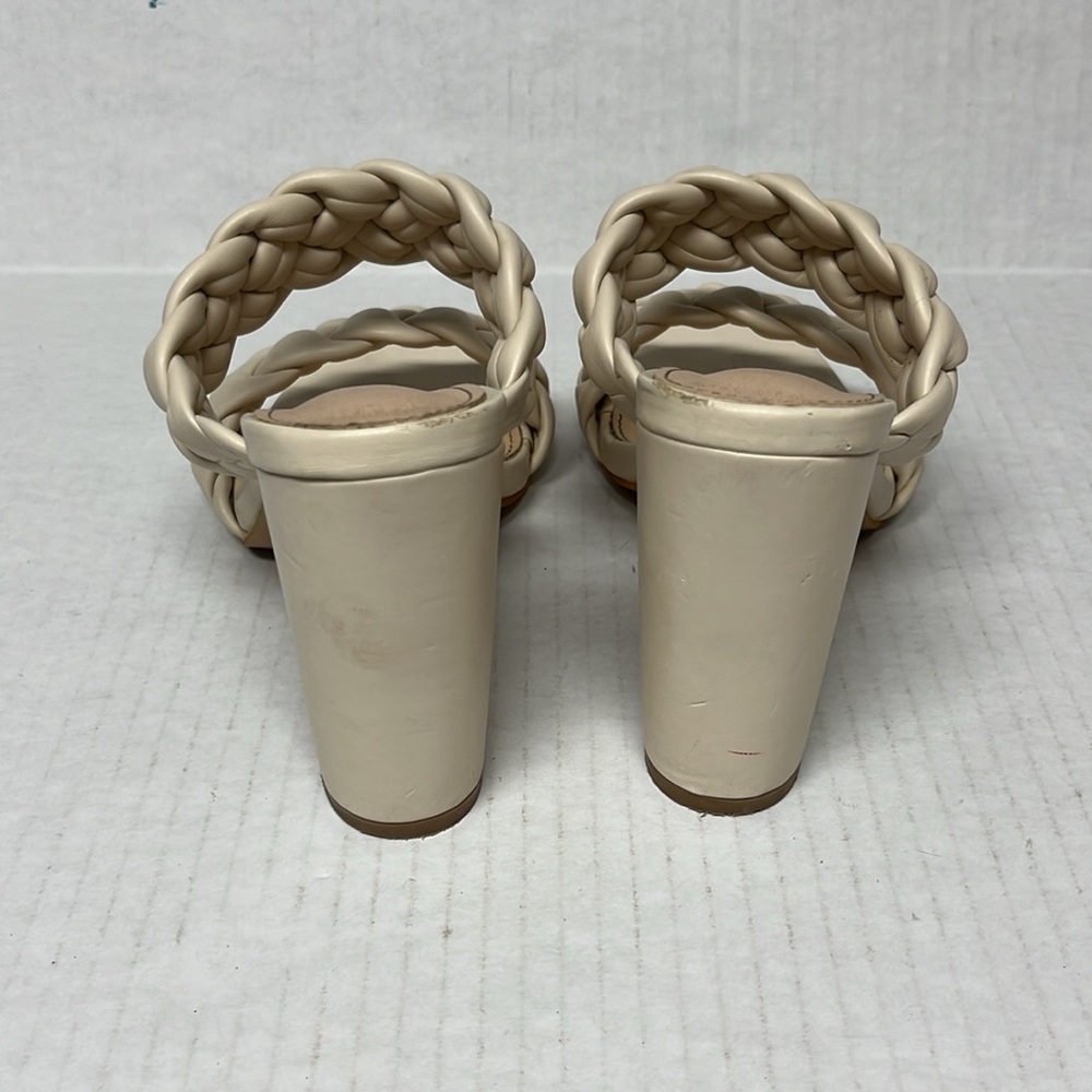 Braided Double Strap Block Heel Sandals – Cream Faux Leather Square Toe Size 7.5 - Picture 8 of 12